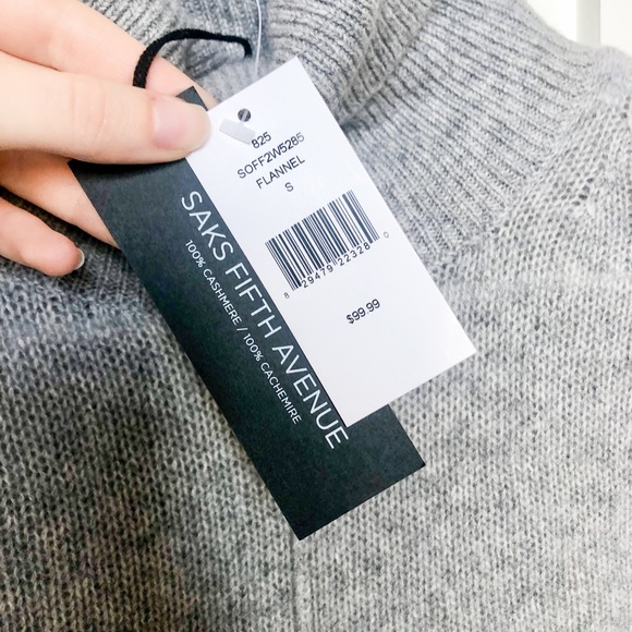 NWT grey Saks Fifth Avenue cashmere turtleneck sweater - Picture 4 of 4